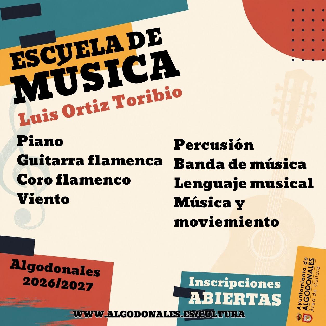 Reserva tu plaza para la Escuela de Música. Curso 2026/2027