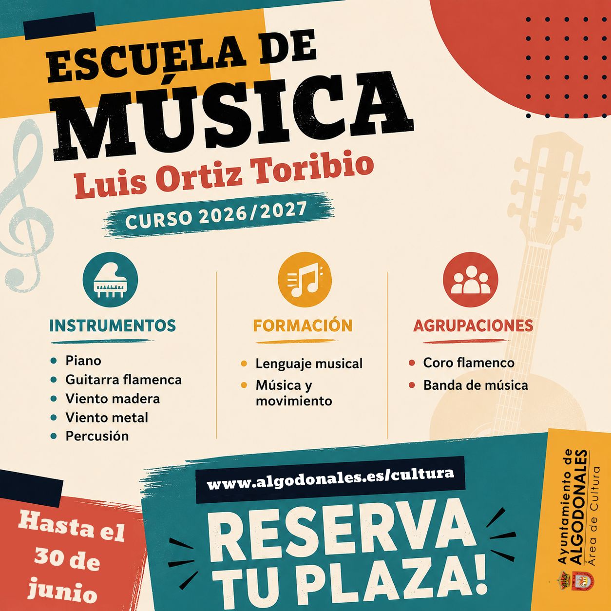 Reserva tu plaza para la Escuela de Música. Curso 2026/2027